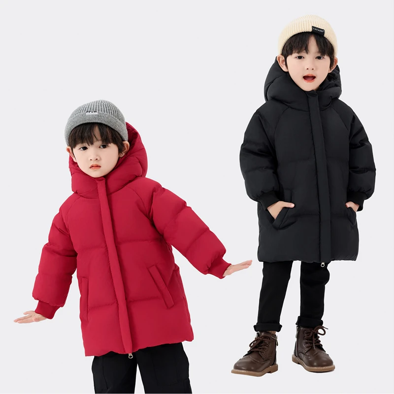 儿童棉袄男童冲锋衣中长款新款白鸭绒1-3宝宝羽绒服童装中长款