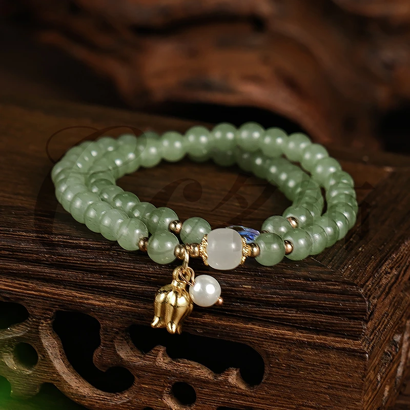 非金属玻璃手链 小众单圈灰月光多层气质绿手链轻奢叠戴老型-6184