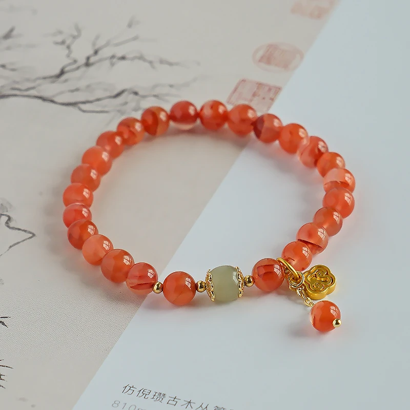 女款百搭南红和田玉转珠国风手链 多样性发一-Y0216