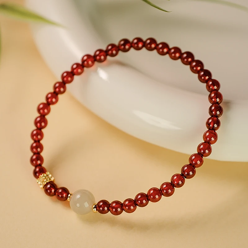 天然轻奢单圈女款石榴石手链镶嵌老型经典手串-5952