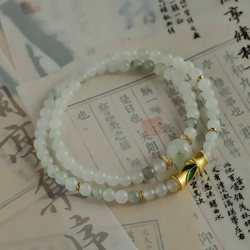 国风款天山翠搭配竹节气质款双圈手链 多样性发一-Y0148