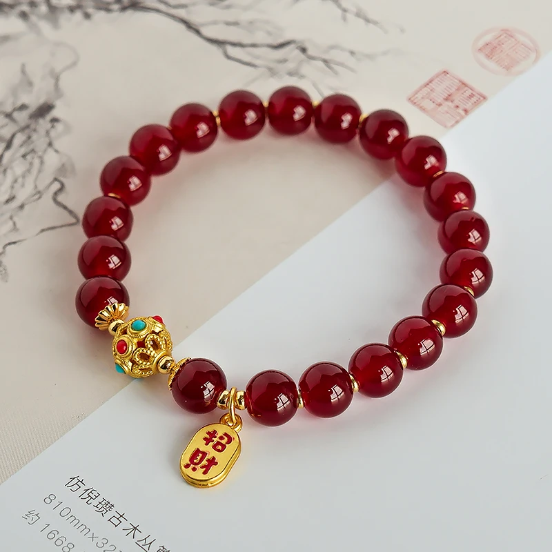 非金属玻璃手链 百搭红色女款纳福手链-Y0276