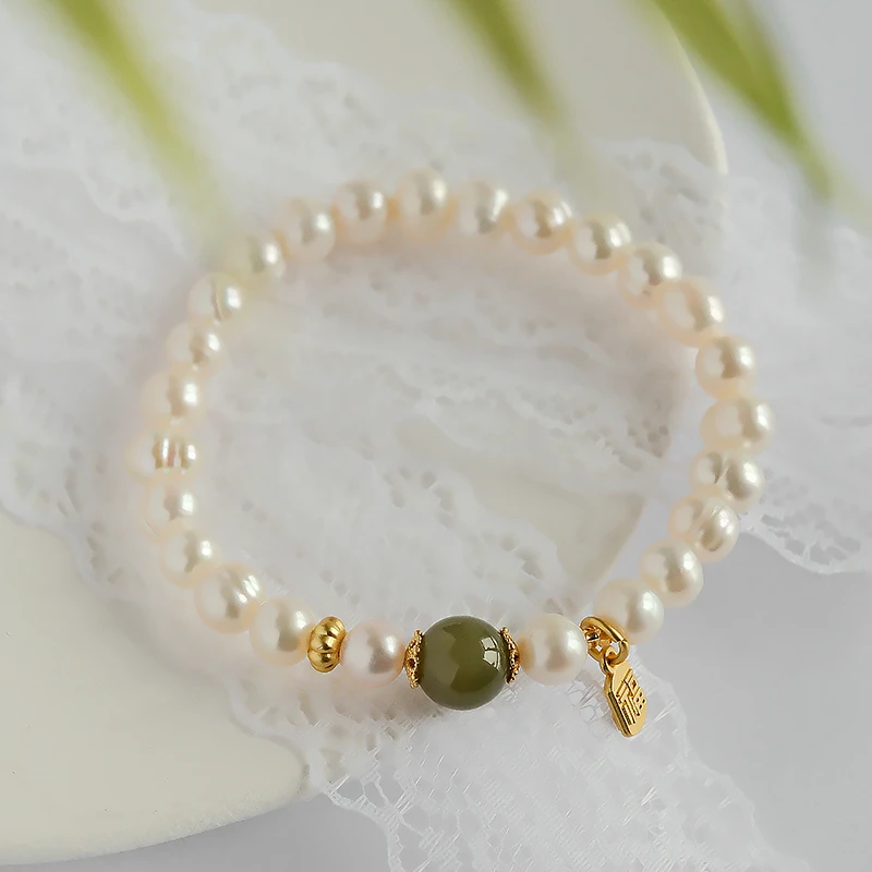 天然淡水珍珠搭配和田玉温柔风手链 -6869