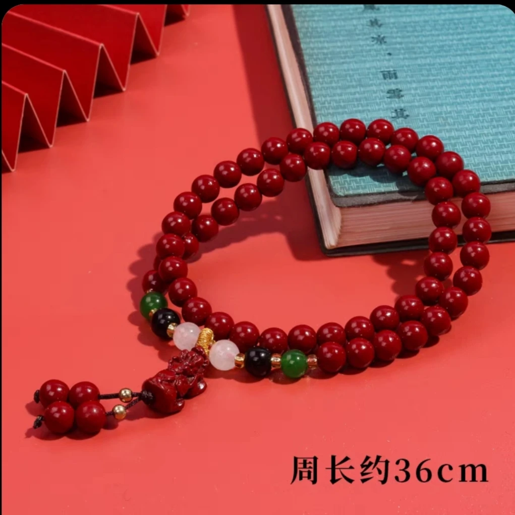 含辰砂工艺品朱砂双圈貔貅女士手链-5243