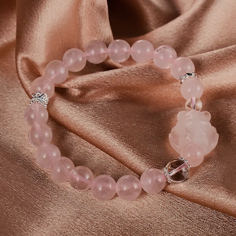 原创设计天然粉水晶女款手链九尾狐白水晶手串珠多样性发一-6383