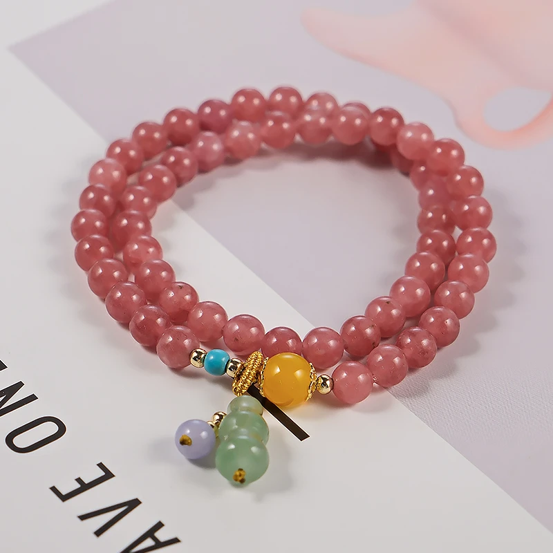 简约双圈石英质玉草莓晶女士手链--5193