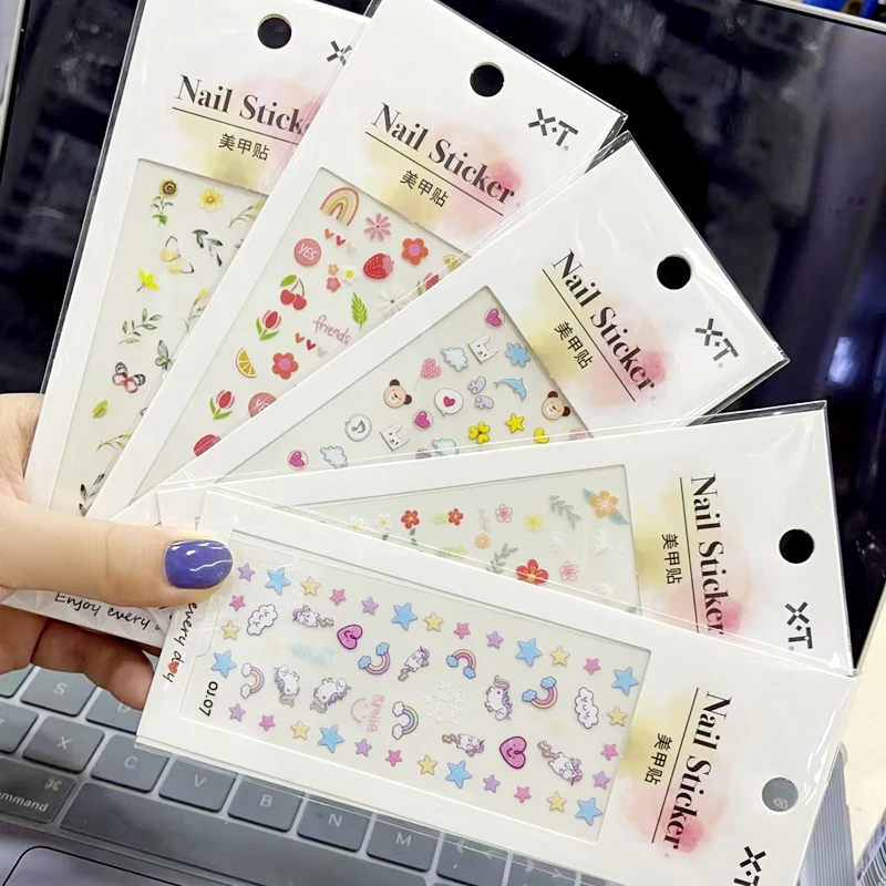 ins涂鸦花花美甲贴纸网红爆款背胶小图案爱心卡通可爱指甲装饰贴