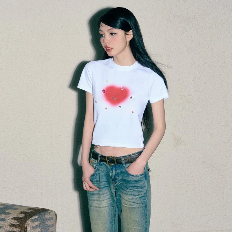 NECYSS“彩钻”系列多色立体手缝扣t恤背心圆领修身上衣女辣妹穿搭