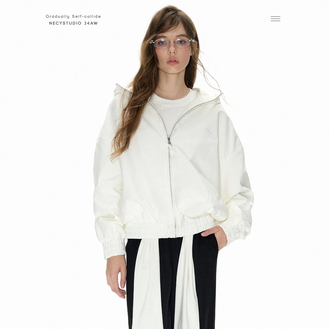 NECY oversize【白日梦】蝴蝶结满印挡风外套帽檐拉链宽松外套