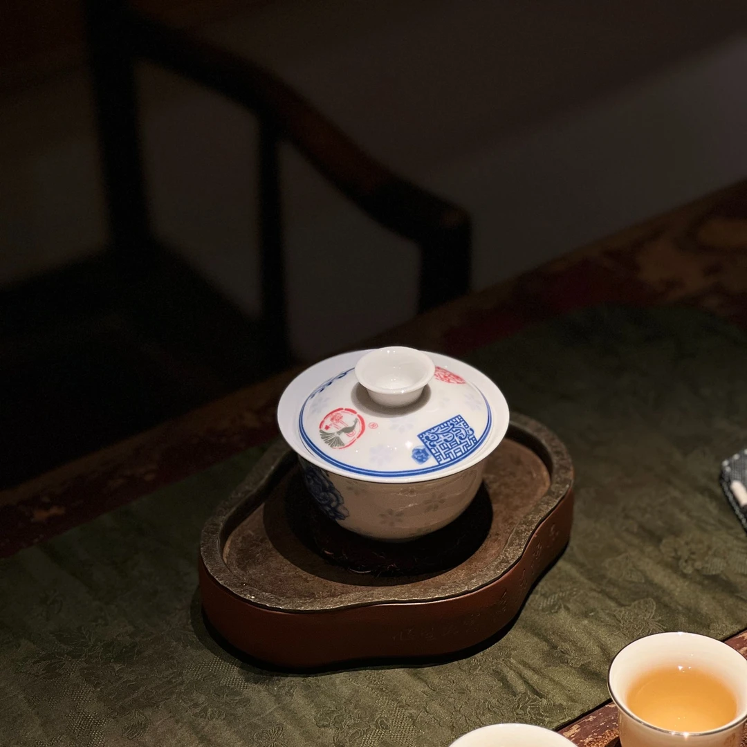 瓷器中式茶盖碗手工色釉全手工白瓷陶瓷复古三件套