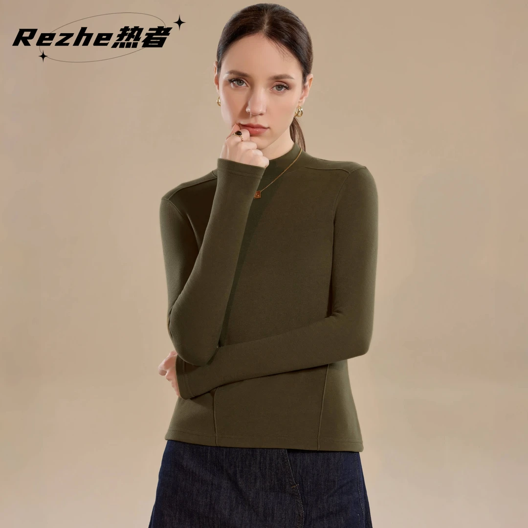 热者半高领休闲运动打底衫修身德绒秋冬保暖内搭羊绒上衣保暖搭子