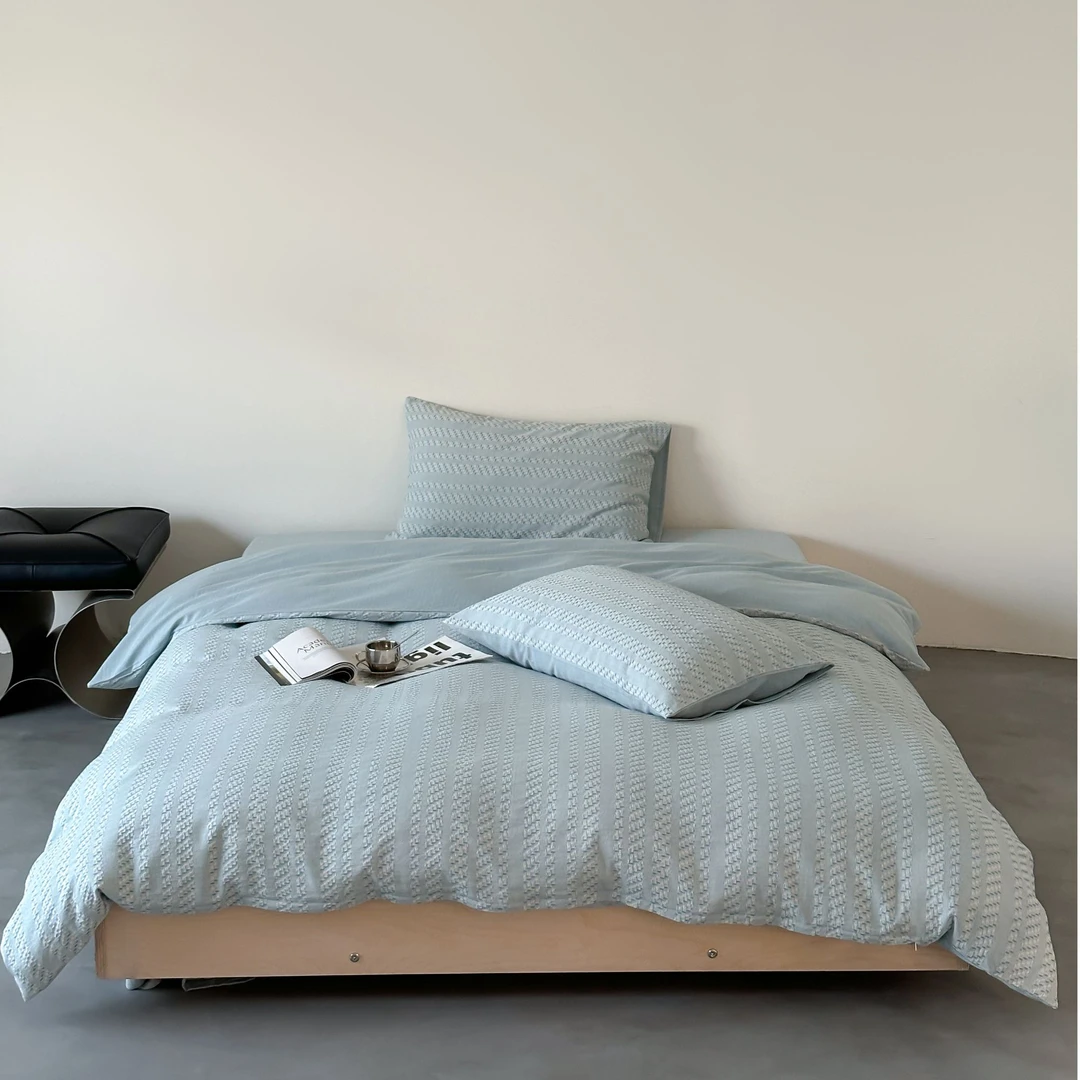 2024华夫格床单被套四件套100%轻奢全棉简约超柔裸睡柔软神器被罩