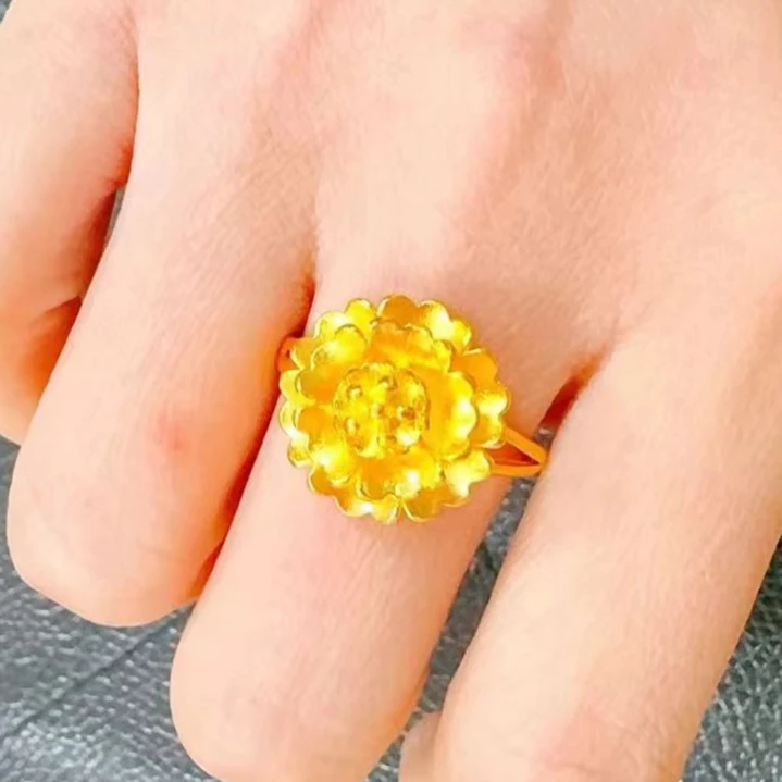 铜合金戒指 【一立金沙 YLJS】牡丹花戒指 精美百搭