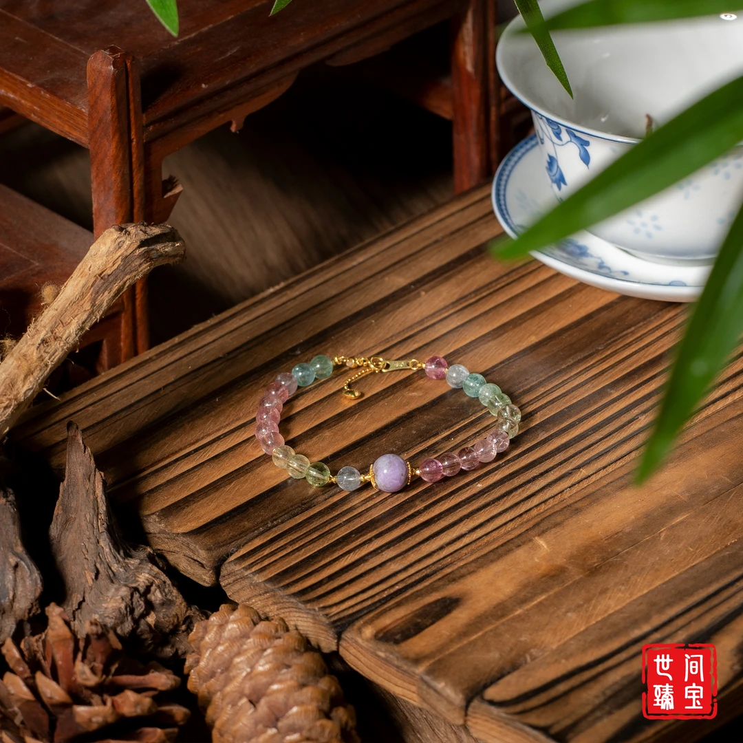 予汐丨18K金玻璃体冰淇淋马卡龙碧玺手链/5mm+/多样性发/P3618/16