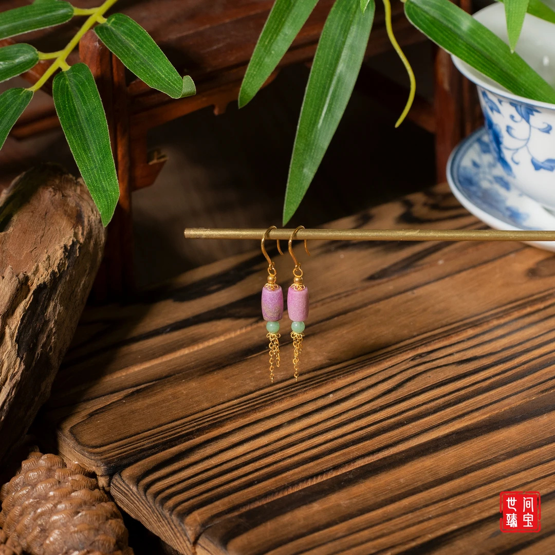 世间臻宝-晚黎丨18K金樱花粉舒俱来耳钩/发一对/多样性发/P3415/0