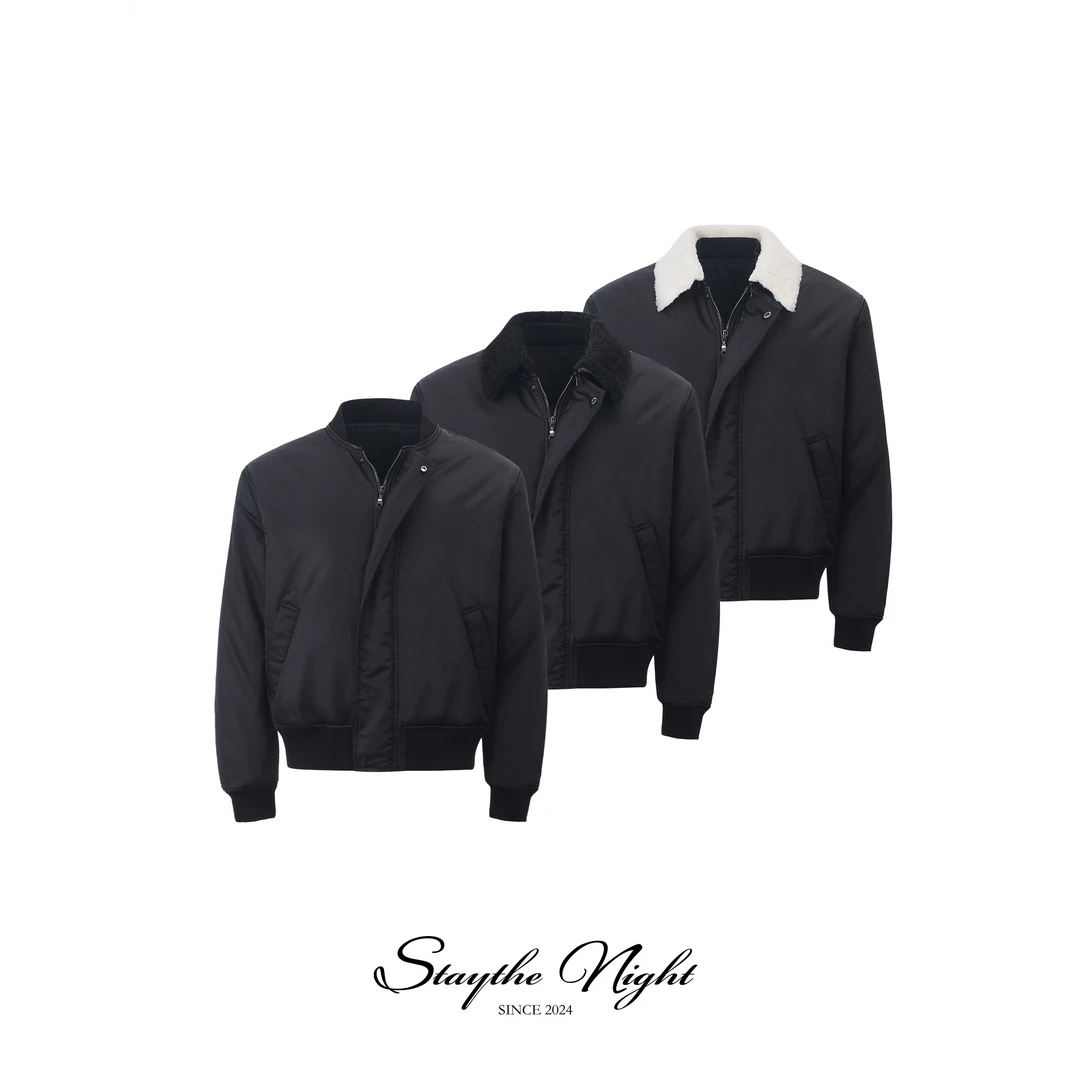 Stay the Night 正肩可拆卸二合一毛领棉服飞行夹克BOMBER