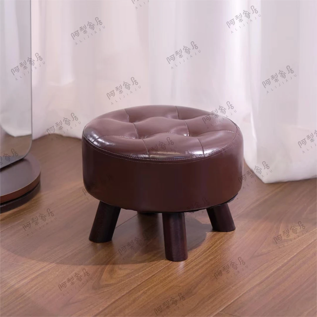 【巧克力凳】实木小沙发凳子搁脚蹬换鞋凳耐磨油腊皮小凳子