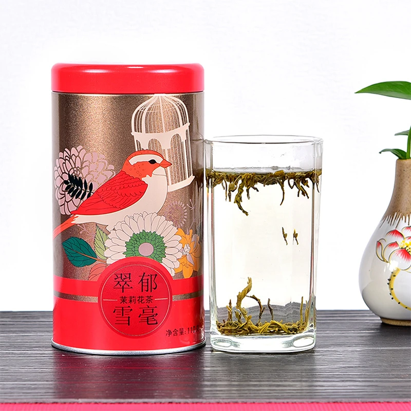 天福茗茶 翠郁雪毫茉莉花茶 茶叶 广西 鲜花窨制110G绿茶罐装花香