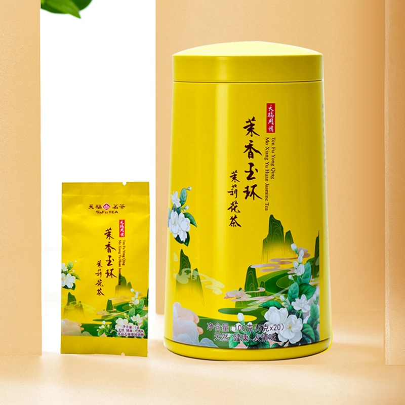 天福茗茶 玉环雪环茉莉 广西横县茉莉花茶女儿环 茶叶手工100克