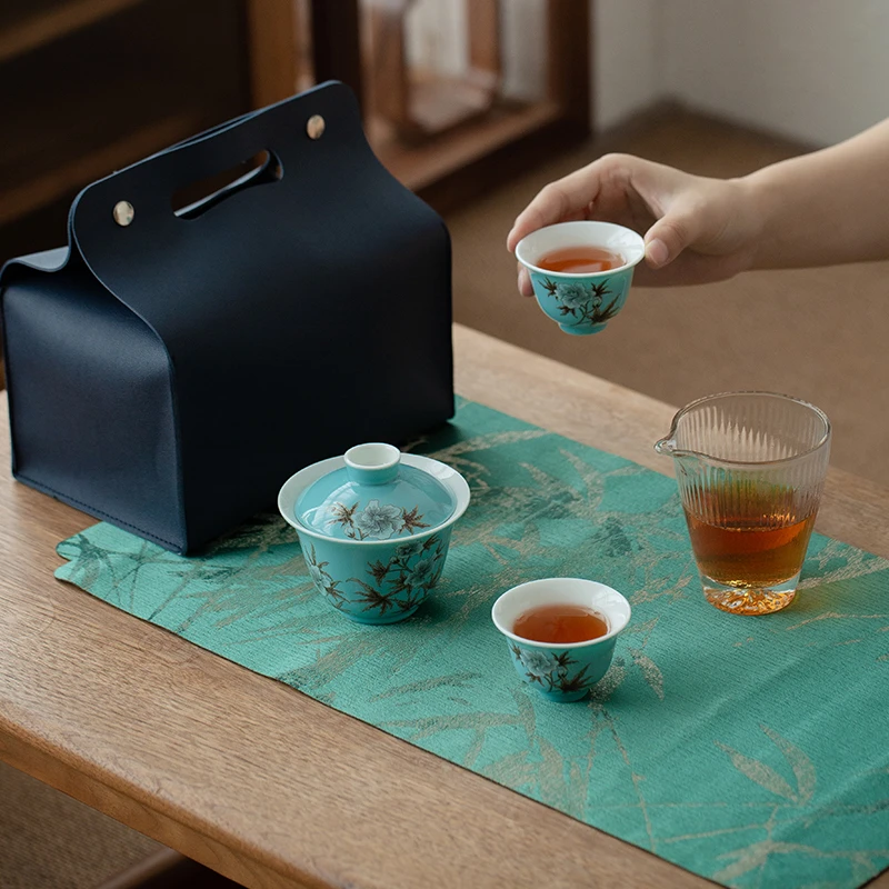 天福茗茶彼物 蜀葵花开盖碗组 茶具套装 陶瓷泡茶器功夫茶4件套