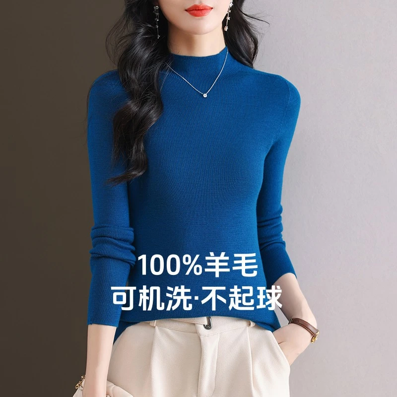 正品品牌新款气质服装秋冬装半高领长袖针织衫毛衣女士打底衫上衣