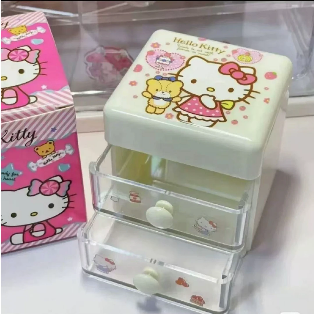 凯蒂猫多功能收纳盒Kitty猫收纳咕盘珠链饰品文具抽屉式小盒