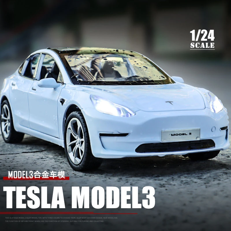 1/24特斯拉Model3合金汽车模型仿真金属新能源轿车跑车回力玩具车