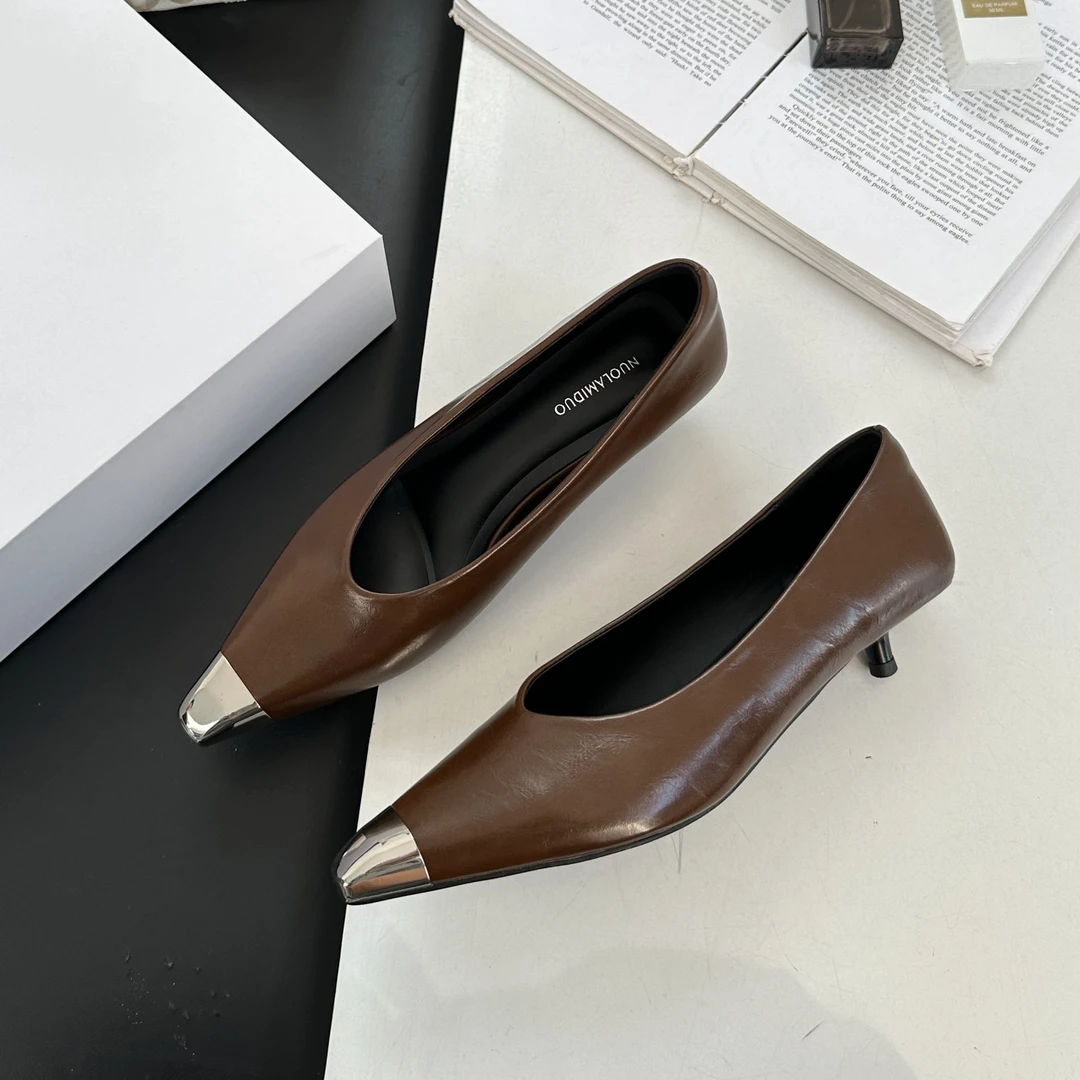 2025春季新款方头低跟单鞋气质时尚百搭细跟法式高级感中口单鞋女