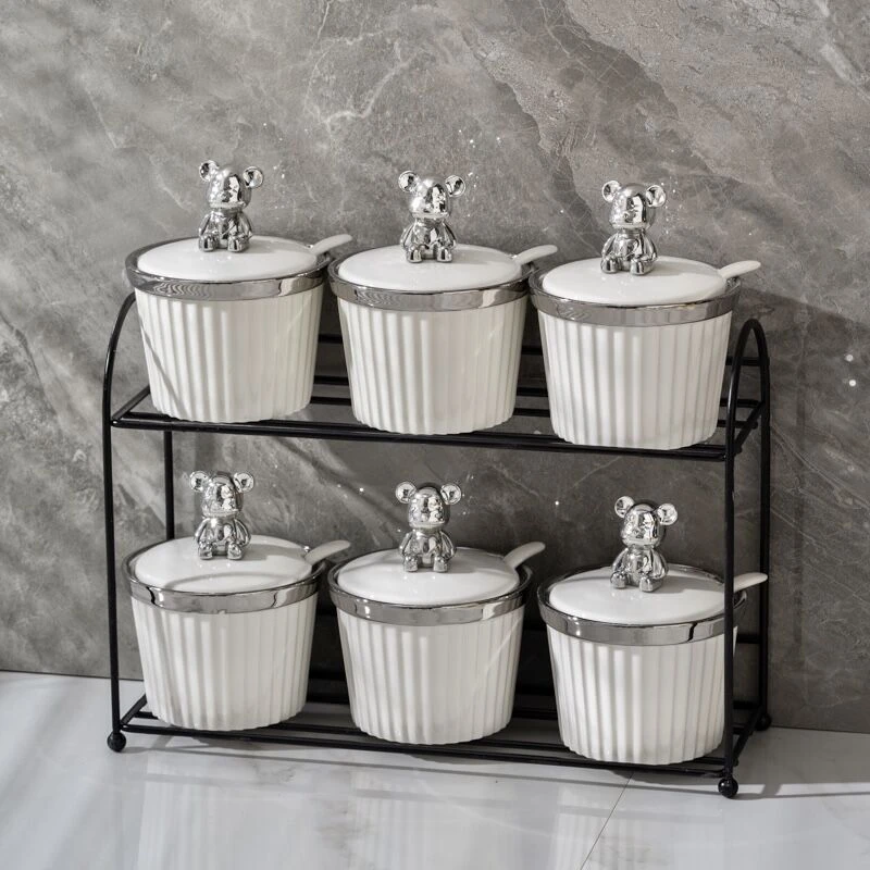 调料罐调料盒陶瓷组合装厨房用轻奢极简家用带盖收纳套装调味罐