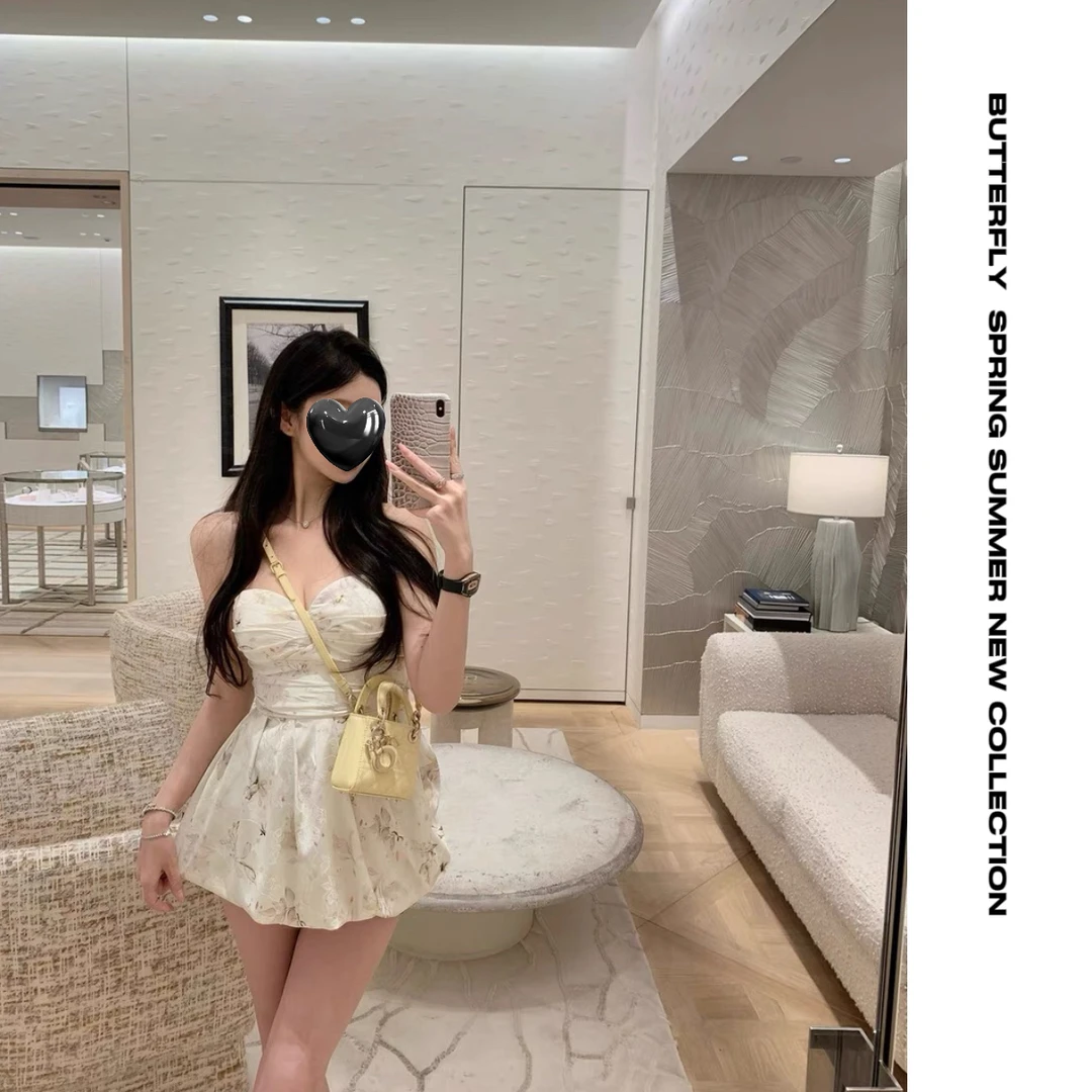 Fancycharm 温柔纯欲泡泡下摆印花抹胸裙