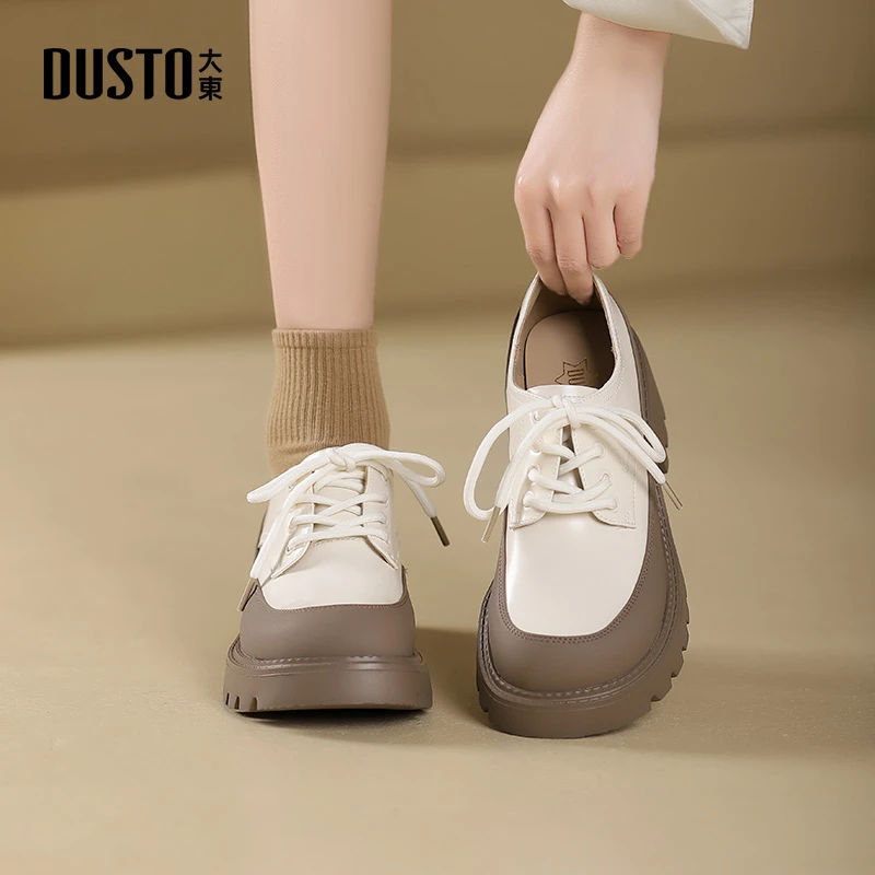 DUSTO/大东高跟厚底乐福鞋2025秋冬新款女鞋圆头jk女生小皮鞋0113
