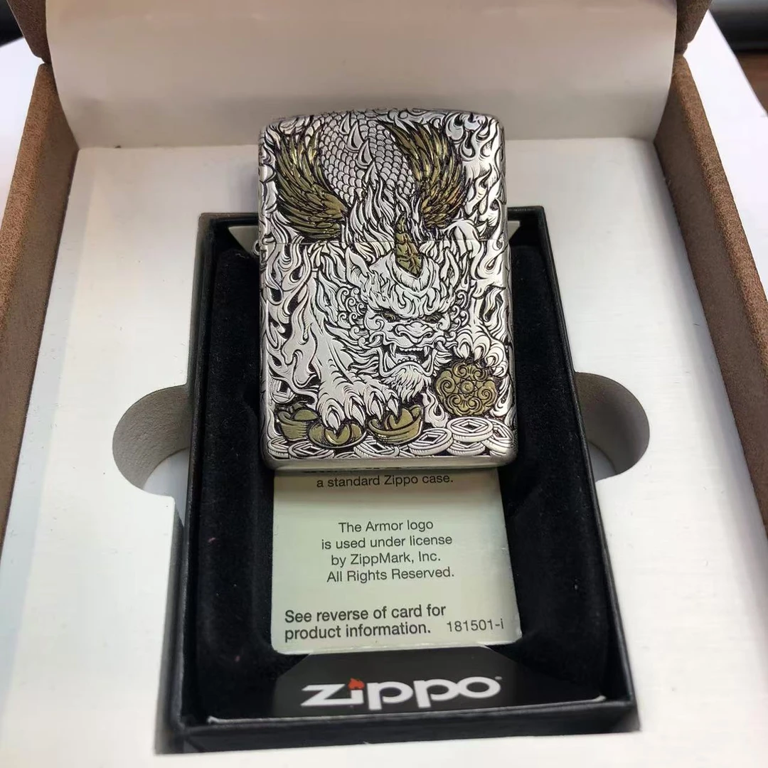 ZIPPO打火机168-DD盔甲银金双色招财貔貅-秦004434