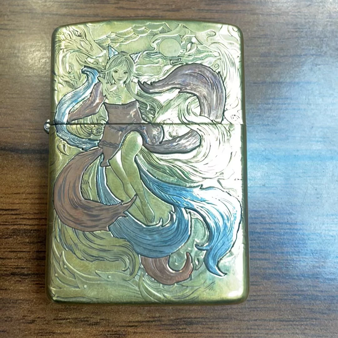 zippo打火机黄铜盔甲浮雕镶嵌紫铜白铜-三代九尾 004507