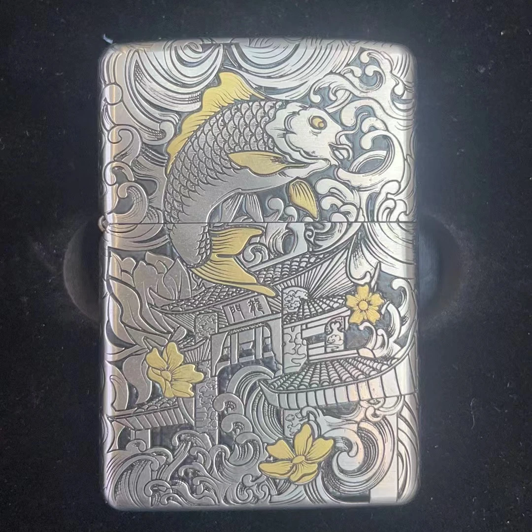 zippo打火机错金银鱼跃龙门 003159