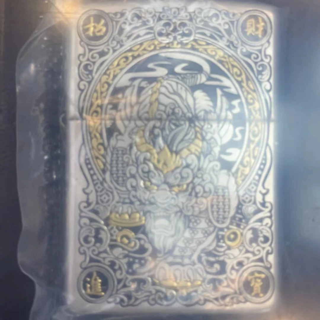 zippo打火机纯银盔甲镶24K真金招财貔貅 003411
