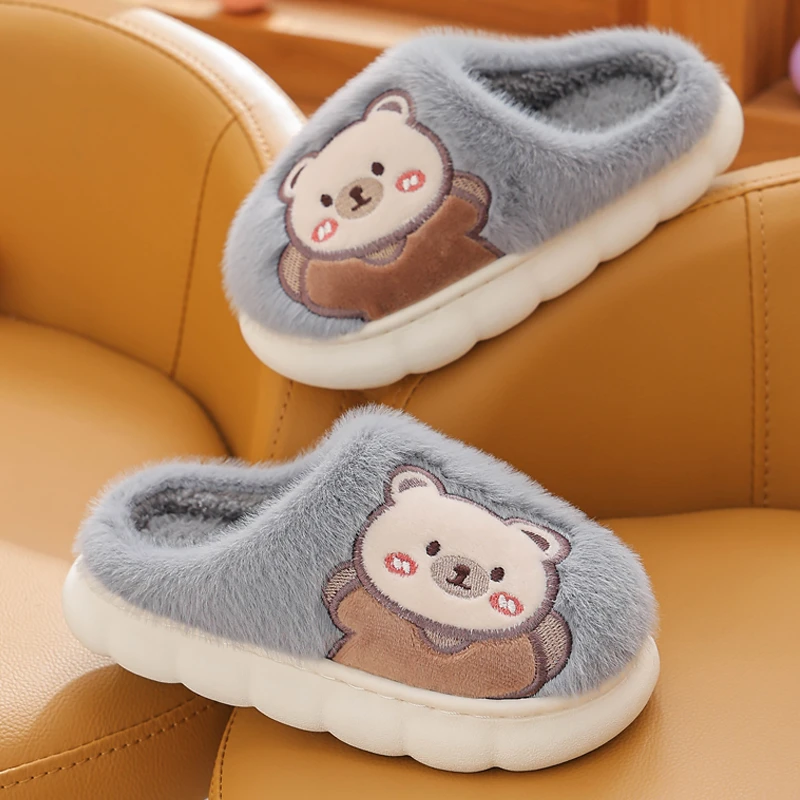 儿童棉拖鞋中大童小学生男童女童室内家居保暖防滑毛毛拖鞋秋冬季