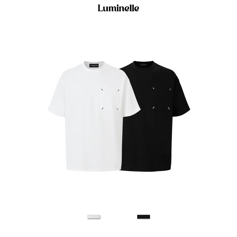 Luminelle马拉拉口袋四角缝线短袖T恤夏季纯棉boxy短宽版型上衣