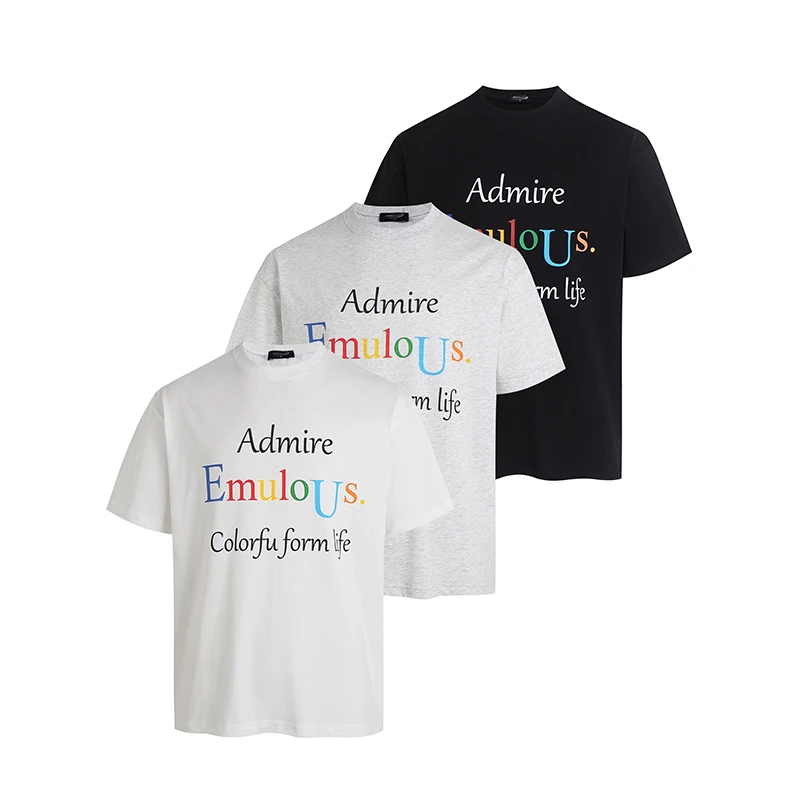 Luminelle 夏季彩色字母印花圆领宽松短袖简约百搭设计感休闲T恤