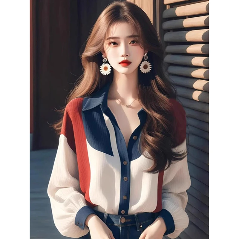 冷淡系高级感撞色衬衫显瘦气质衬衣长袖洋气小众条纹设计感春秋