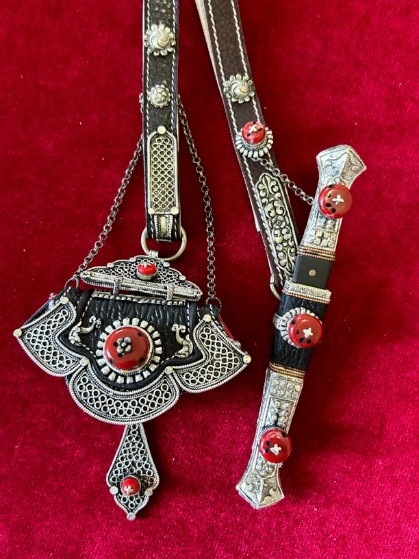 藏族白铜镀银小号钱包、挂件两件套