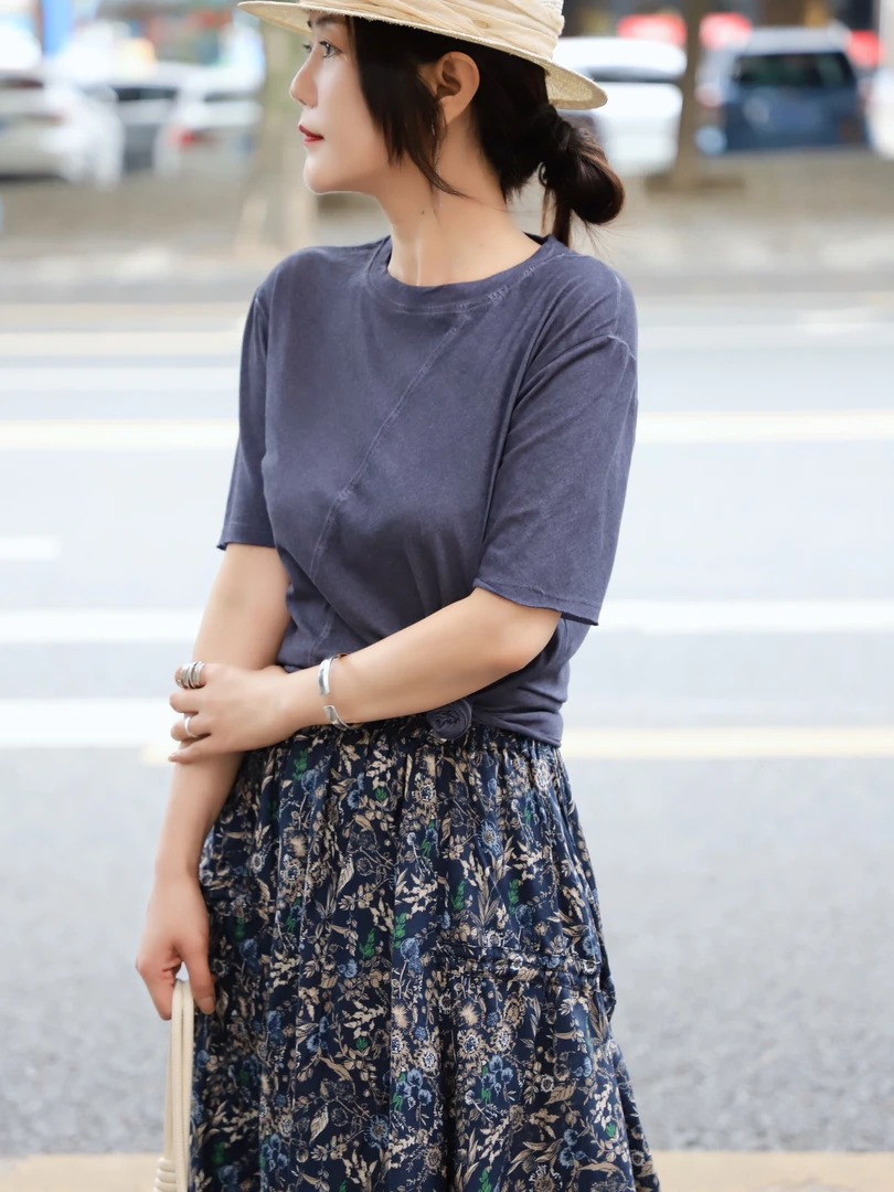 Li Wang/里望设计师糯软亲肤 垂感不贴身设计感小众强捻棉T恤