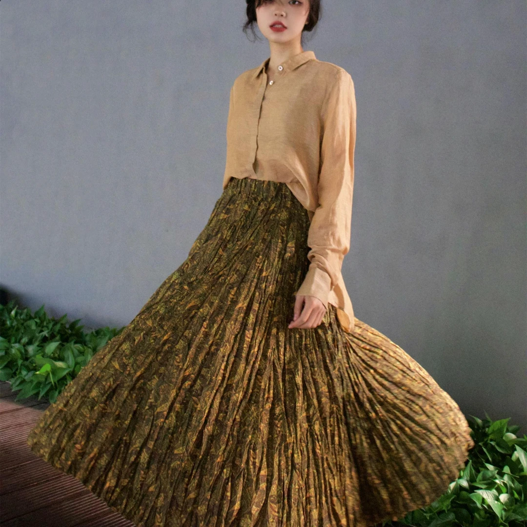 Li Wang/里望2023高腰 复古格调 花色纽皱半裙 XP1938A印花