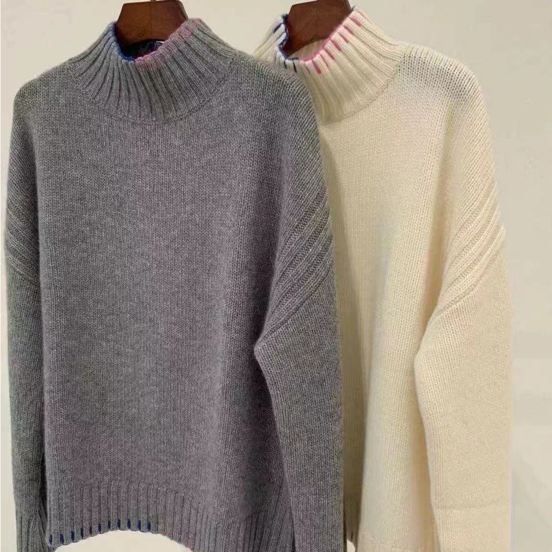 Li Wang/里望设计师款 彩色织线高领 康塞尼软糯秋冬套头毛衣