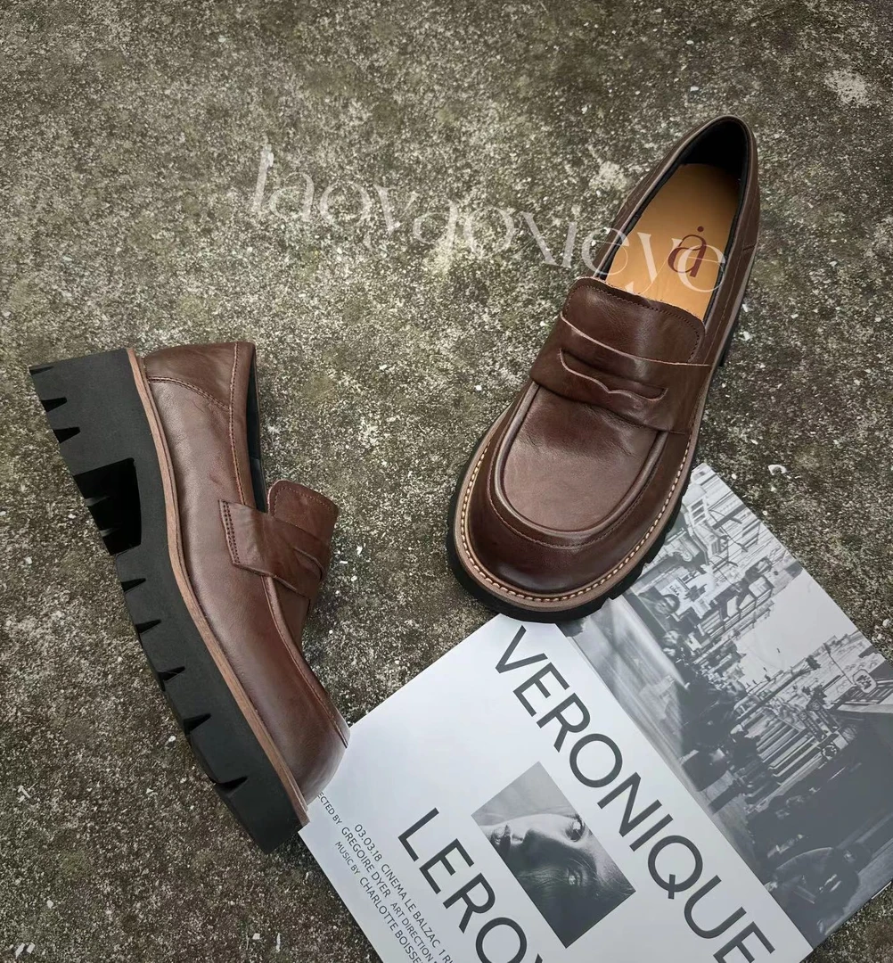 手抓牛皮乐福鞋 圆头 手工擦色款 时尚百搭新款英伦风