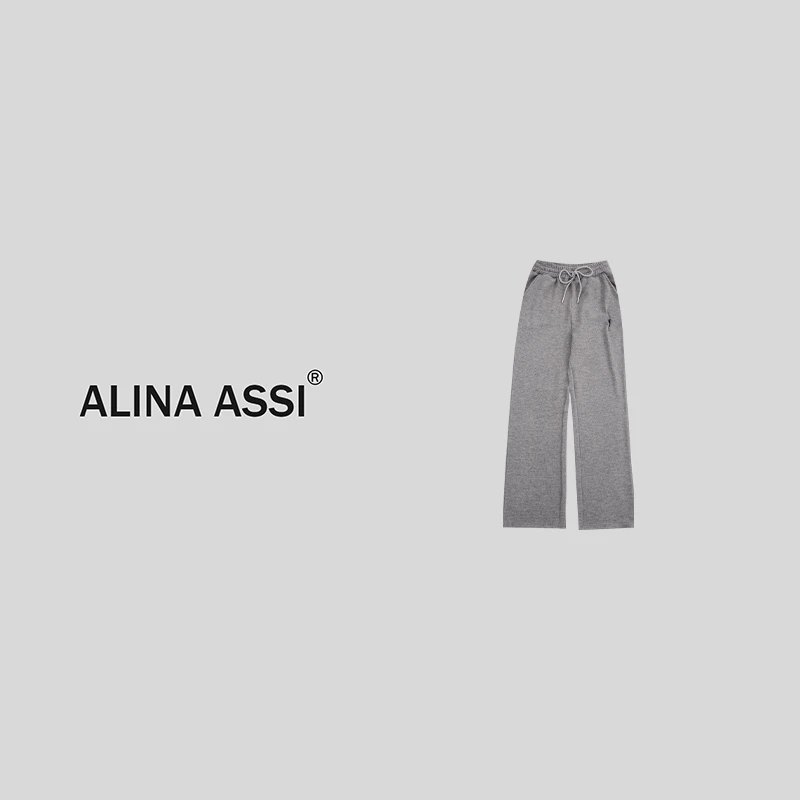 【汶汶】2024秋冬新款白色休闲裤抽绳松紧腰直筒裤YML970