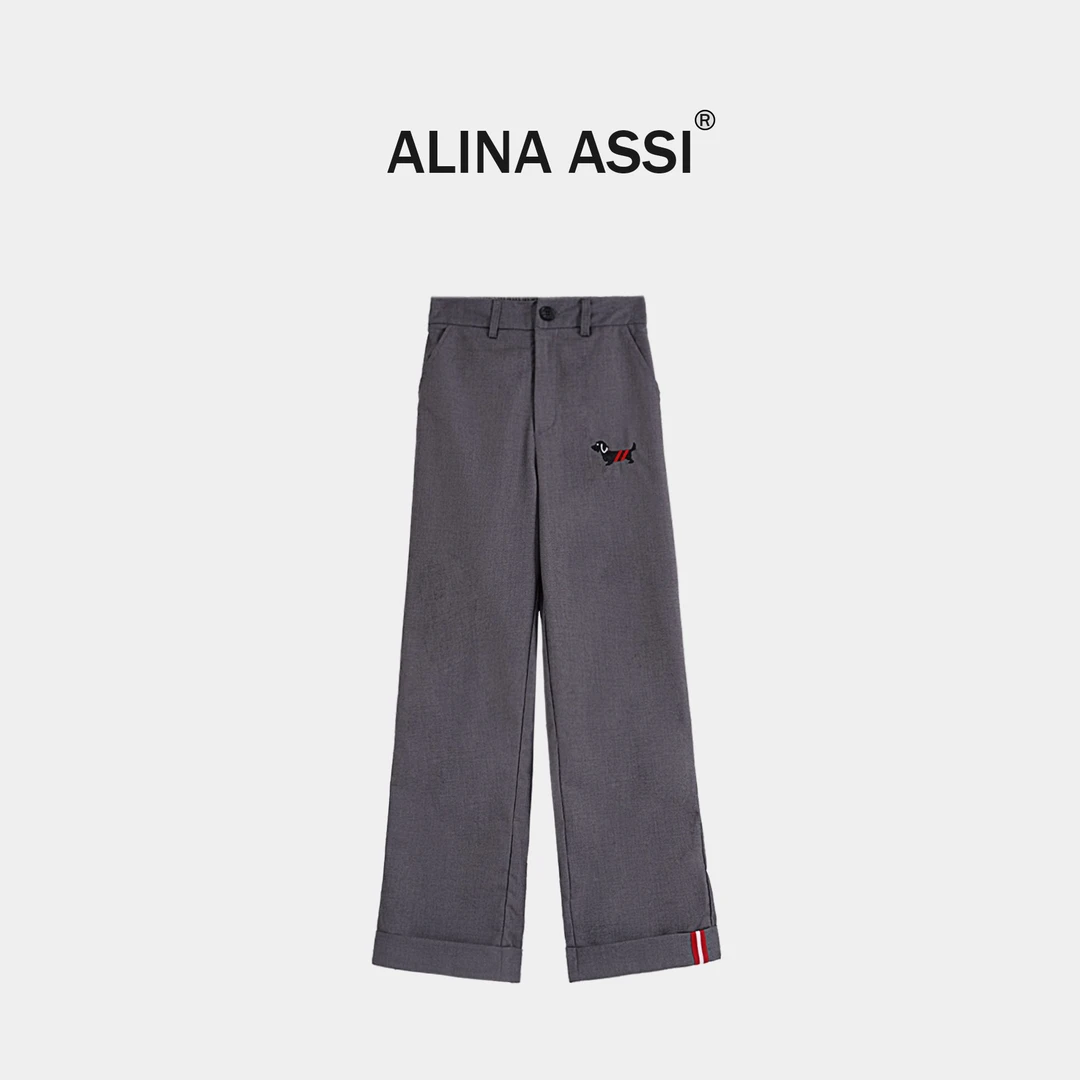 【纹纹】2025新款女士灰色西装裤女宽松直筒裤显瘦百搭休闲裤YML013