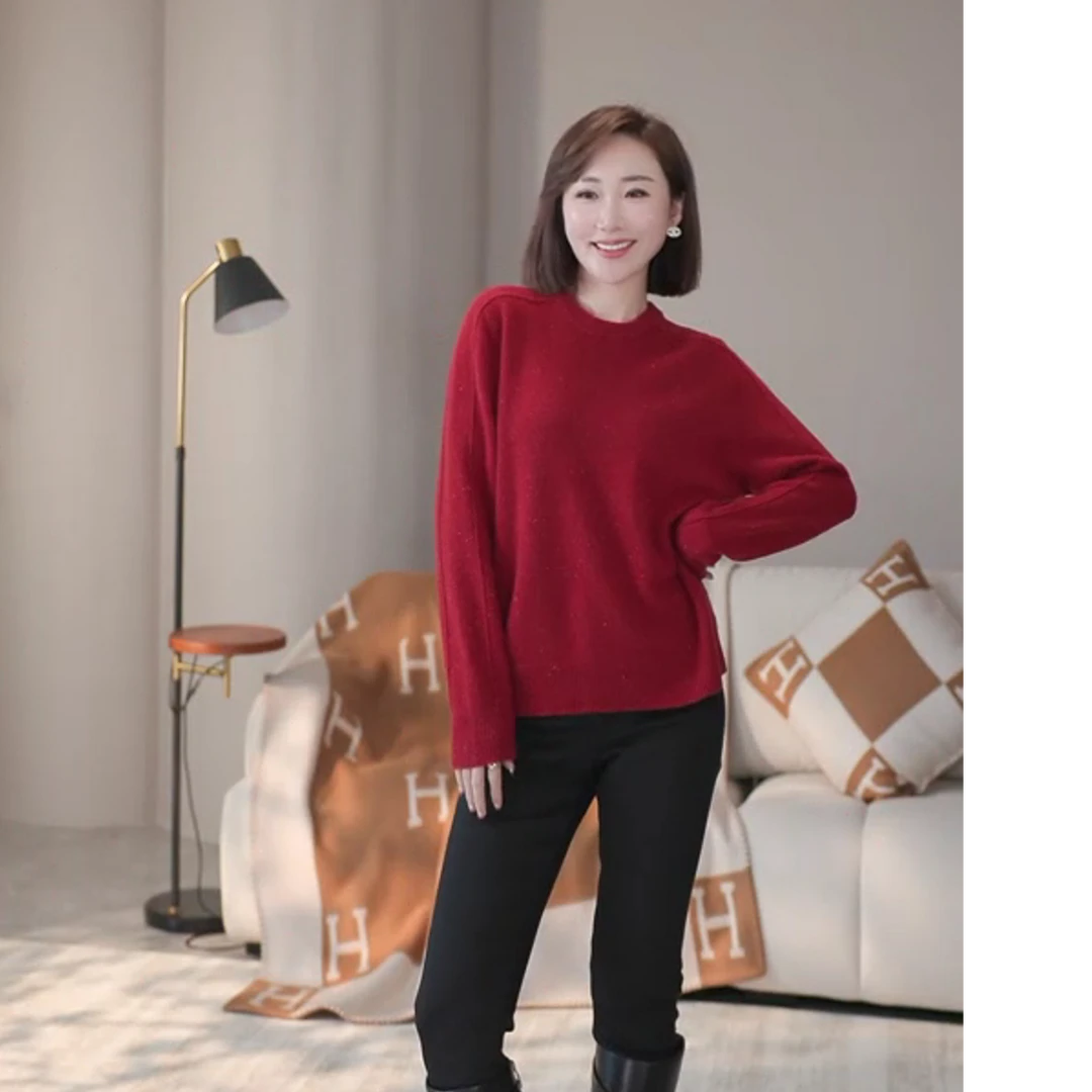 秋冬新款圆领加厚纯色女款宽松百搭针织毛衣打底衫MP048-3173