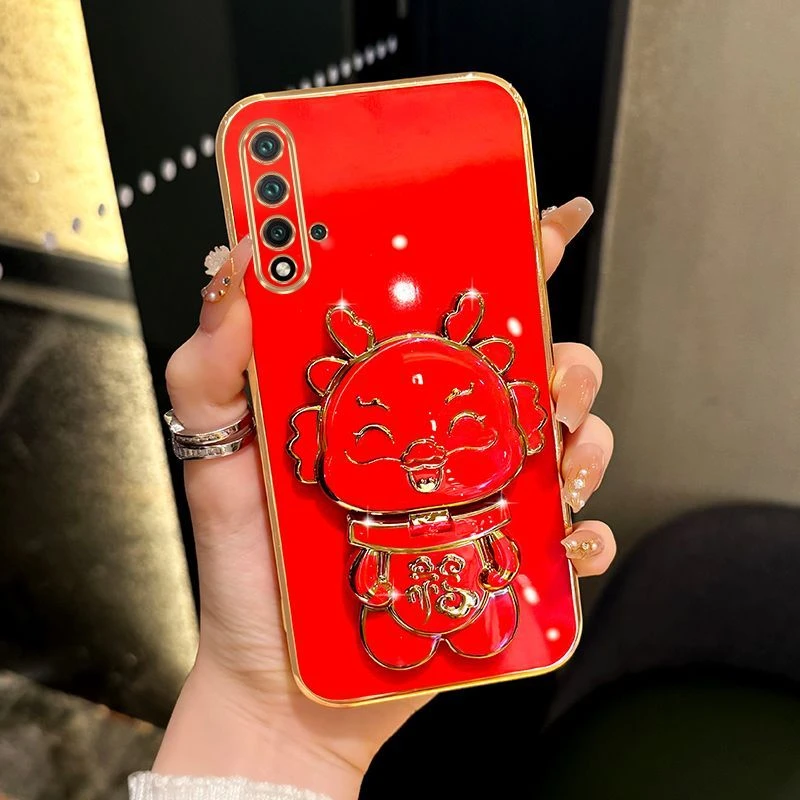 华为nova5新年壳小福龙补妆镜支架nova5Pro保护套中国红女款网红i
