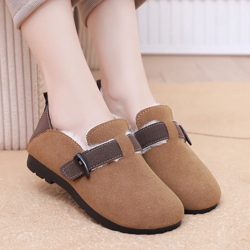 2024冬季新款一脚蹬懒人妈妈鞋时尚舒适百搭棉鞋加绒加厚豆豆鞋