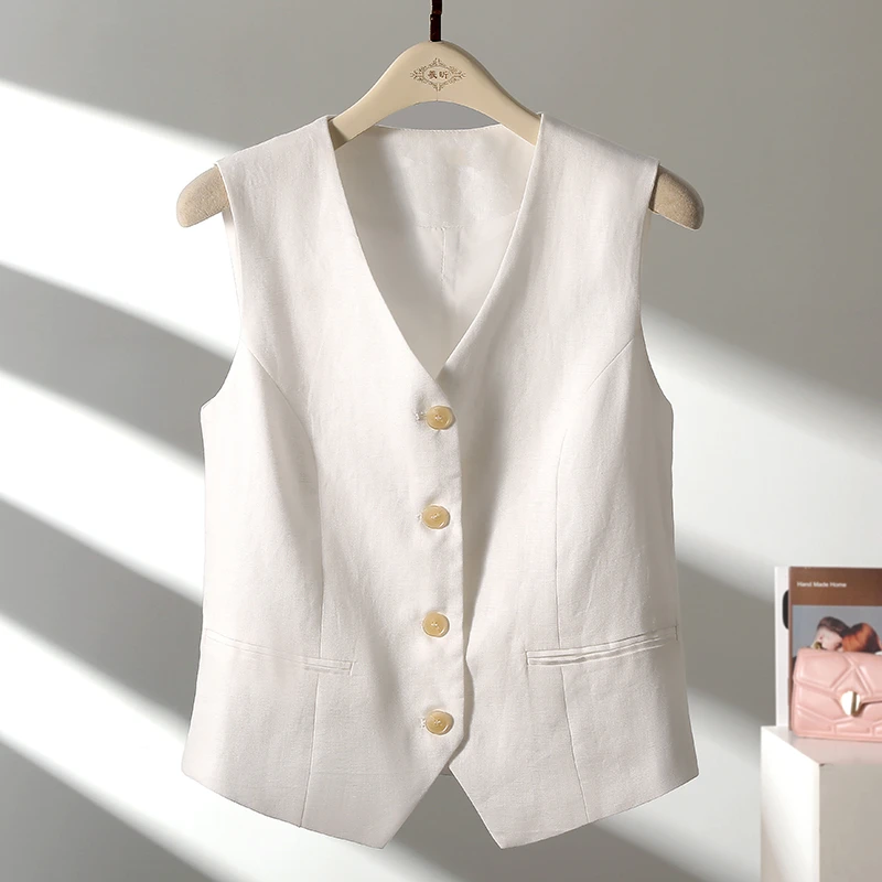 【天然亚麻】马甲背心女夏季薄款2025年夏季无袖马夹